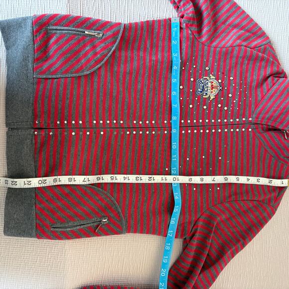 Vintage Bahatti Paris Striped Studded Funnel Neck Jacket France M OldMoney Y2k - Picture 6 of 9